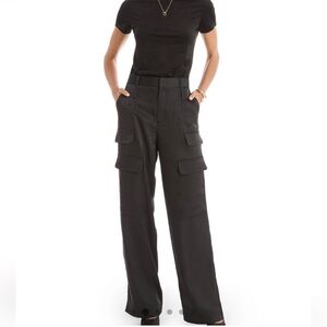 Nola Satin Wide Leg Cargo Pants - Black